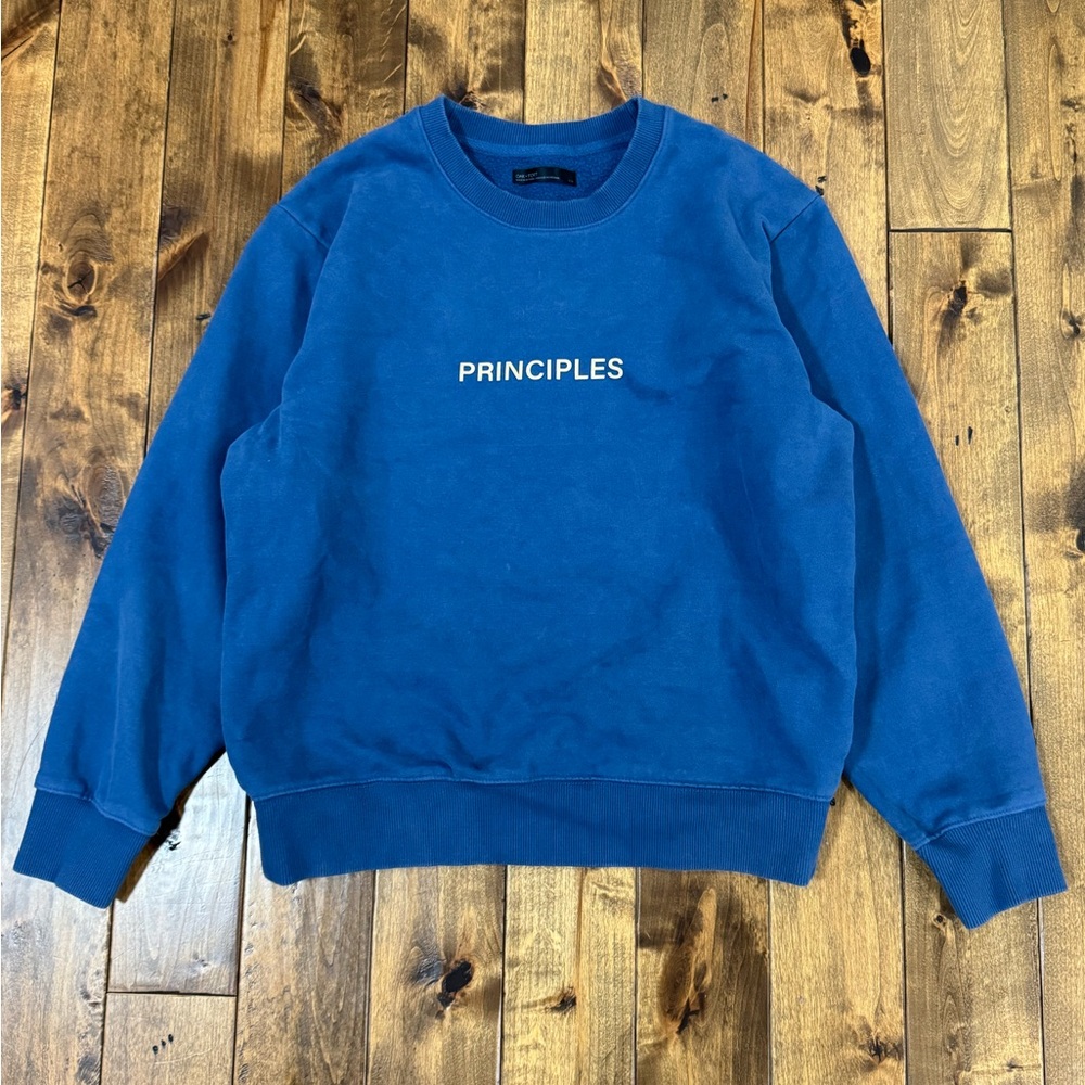 OAK + FORT Blue Crewneck Sweater with Relaxed Fit